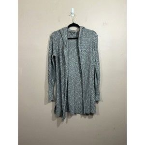 Lilla P Womens Open Front Hooded Tunic Sweater S Brown Gray Lagenlook Minimalist